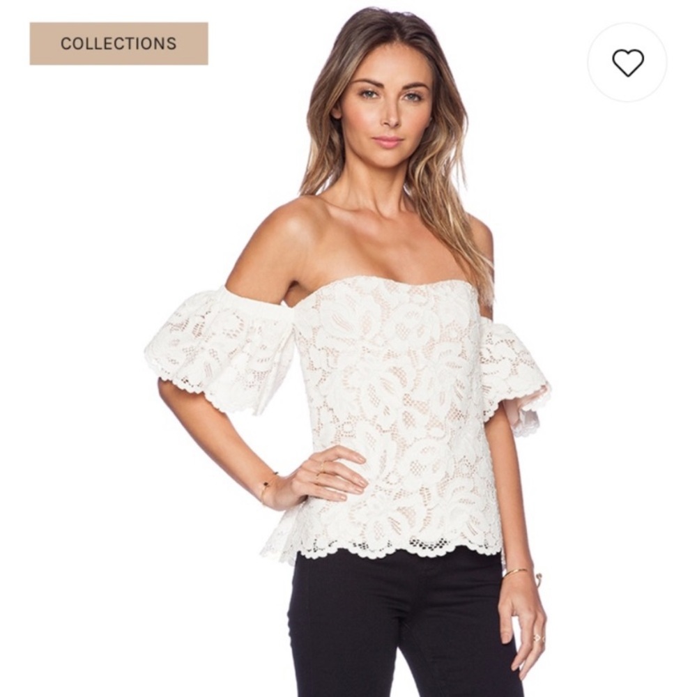 Alexis: Valentino off shoulder lace top in ivory m